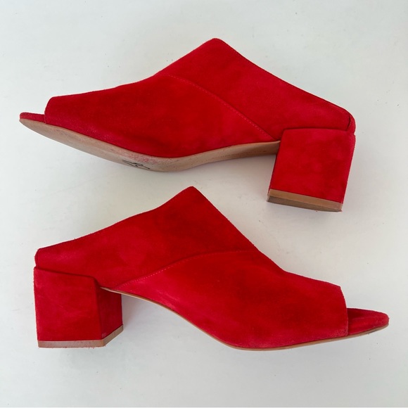 REBECCA MINKOFF Ingrid Red Suede Open Toe Slip On Heels Sandals Mules Sz 8 M - Picture 9 of 15